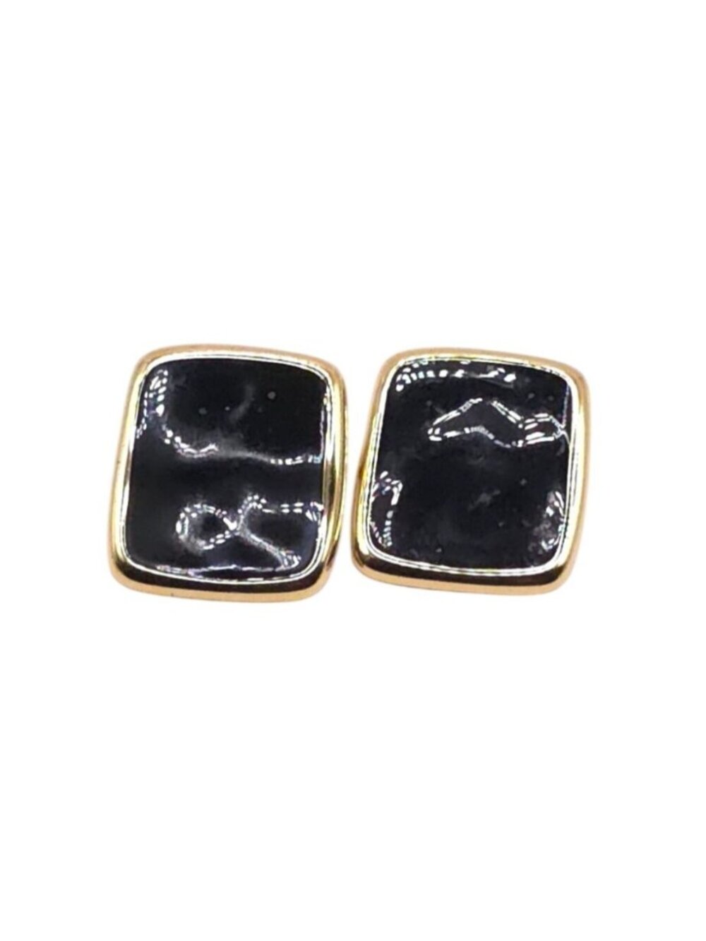 Vintage Monet Gold-Tone & Black Enamel Square Clip-On Earrings For Women
